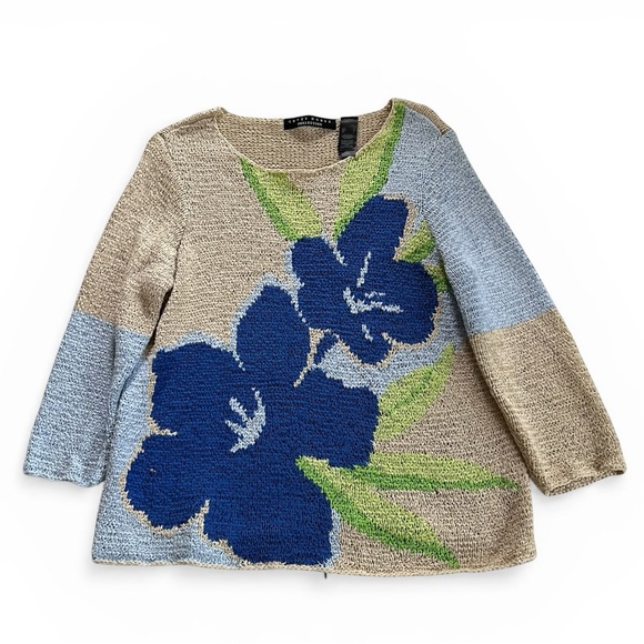 Crazy Horse Blue Floral Women’s Knit Sweater - L - Picture 2 of 10